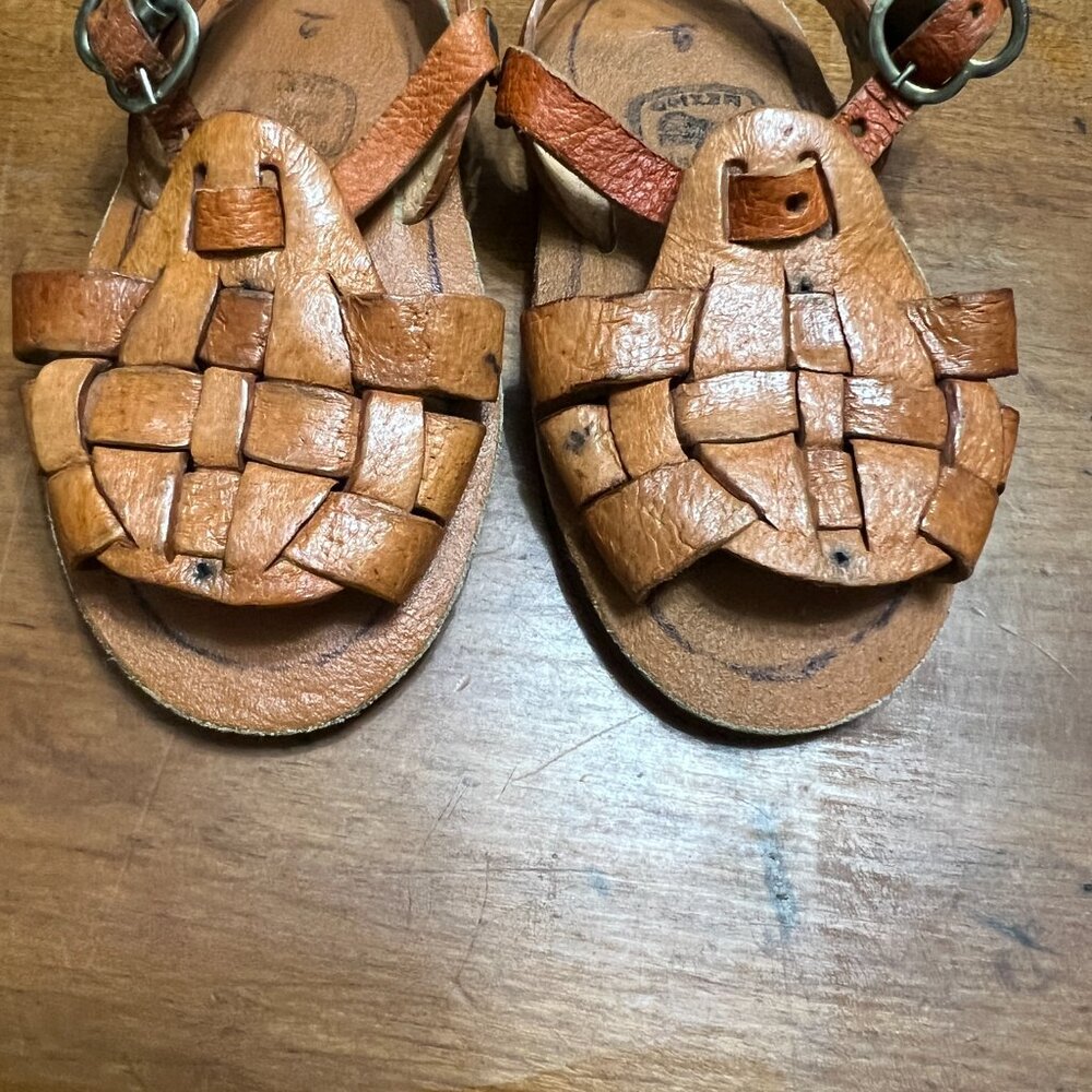 Handmade Leather Huarache Sandals Woven Straps Buckle Closure Brown Toddler Sz 2 - Picture 2 of 8